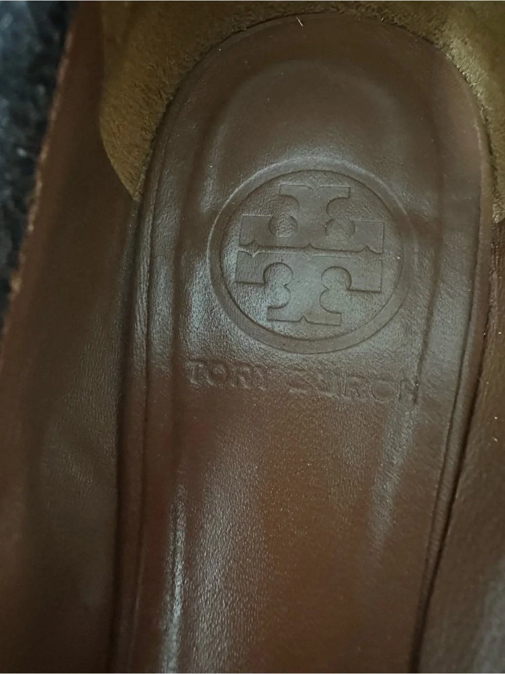Tory Burch Two-Tone Gray Wool & Chestnut Leather Logo Parker Ballet Flats sz 8